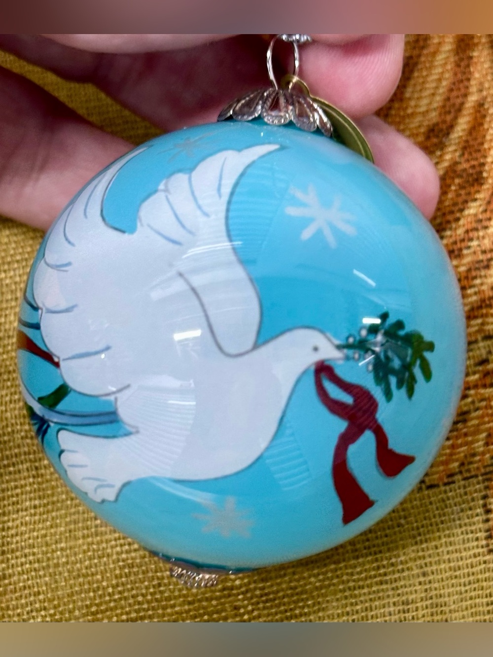 2014 Li Bien Pier 1 Hand Painted Christmas Ornament Blue with White Dove